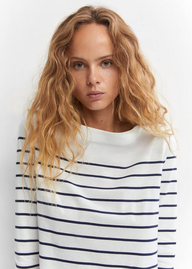 Striped boat-neck t-shirt - Women | Mango USA