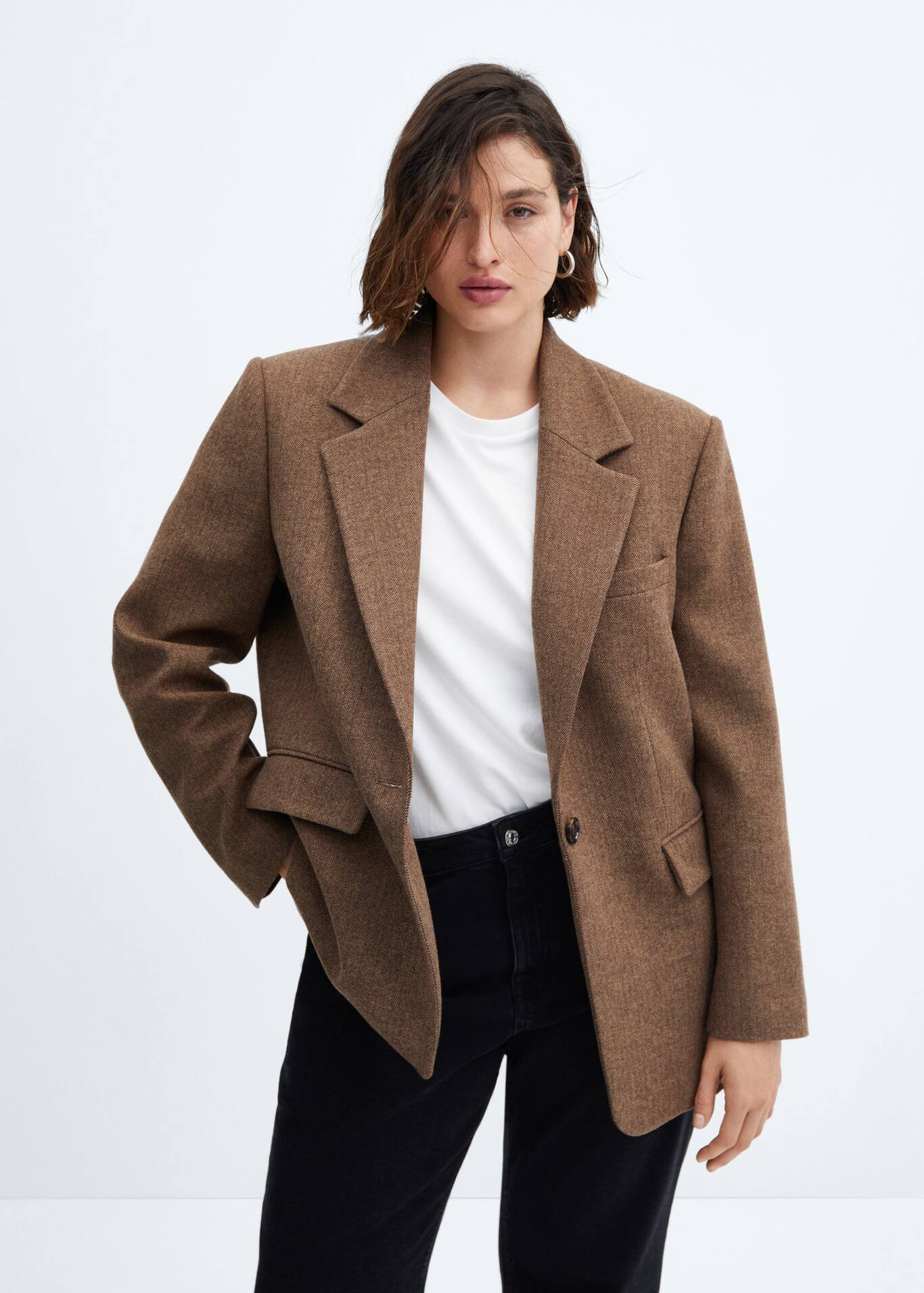 Herringbone woolblend blazer Women Mango USA