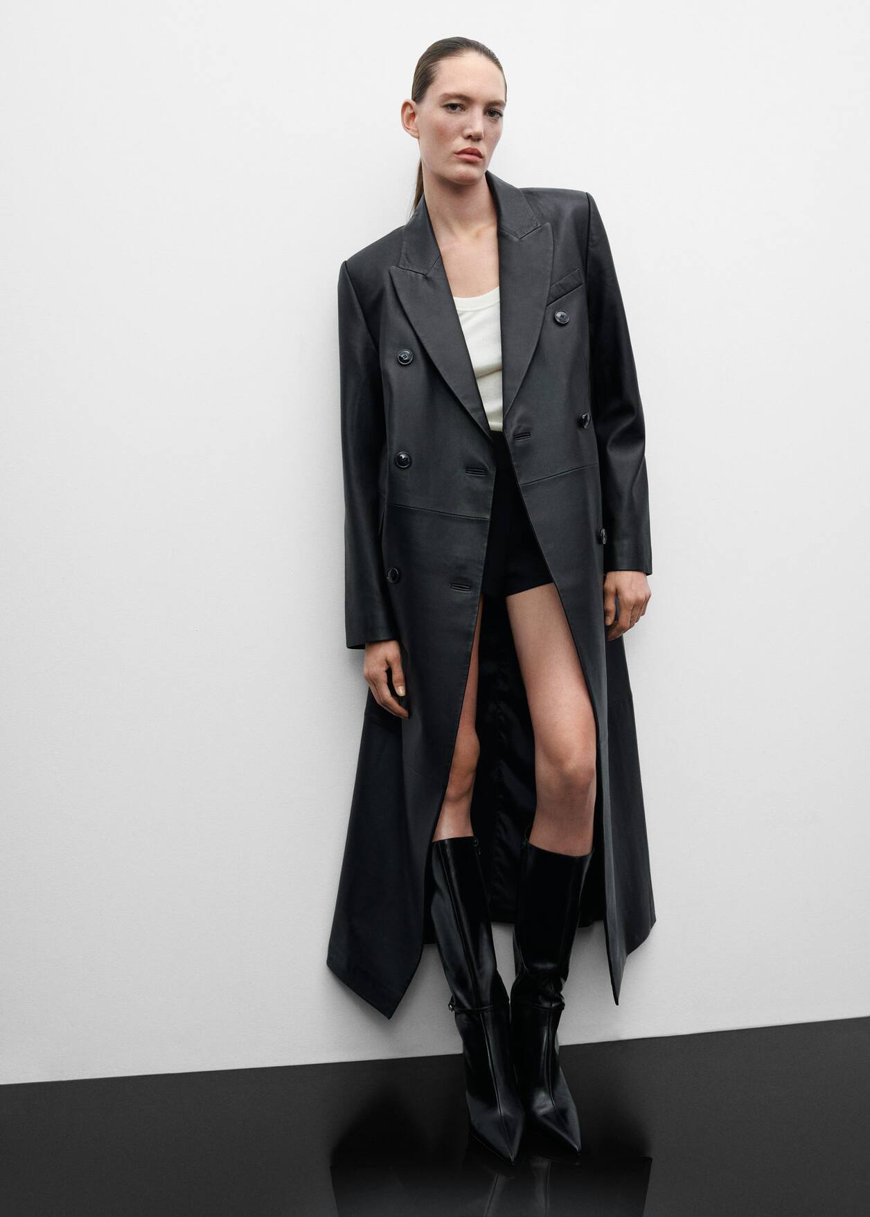 JEN CEBALLOS X MANGO / LEATHER Double-breasted leather coat