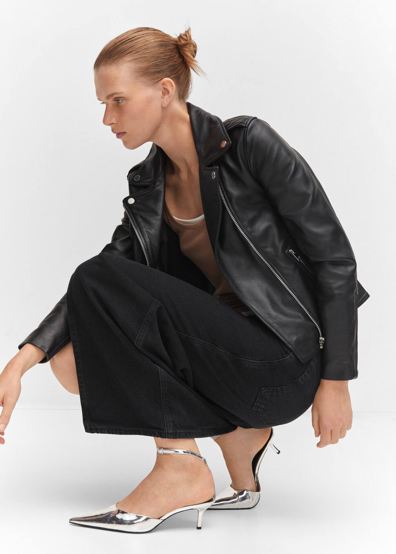 Cazadora biker piel Mujer Mango España