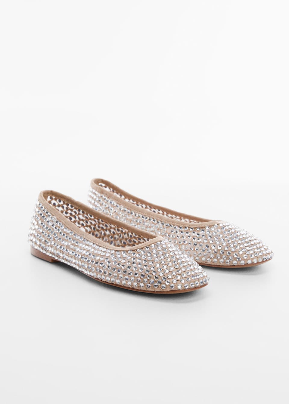 Mango beige mesh rhinestone ballerinas.
