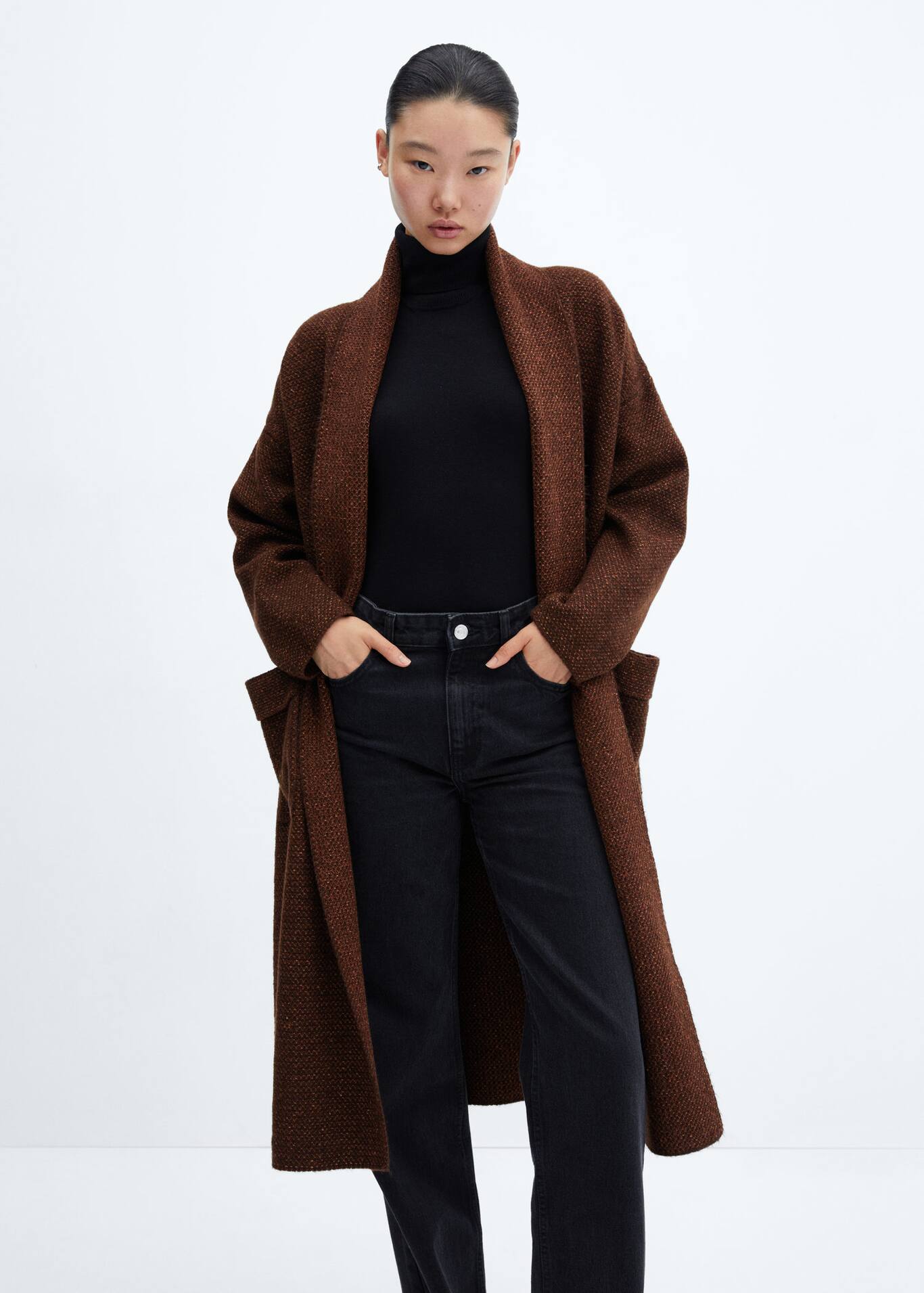 Oversized knitted coat with pockets Women Mango USA