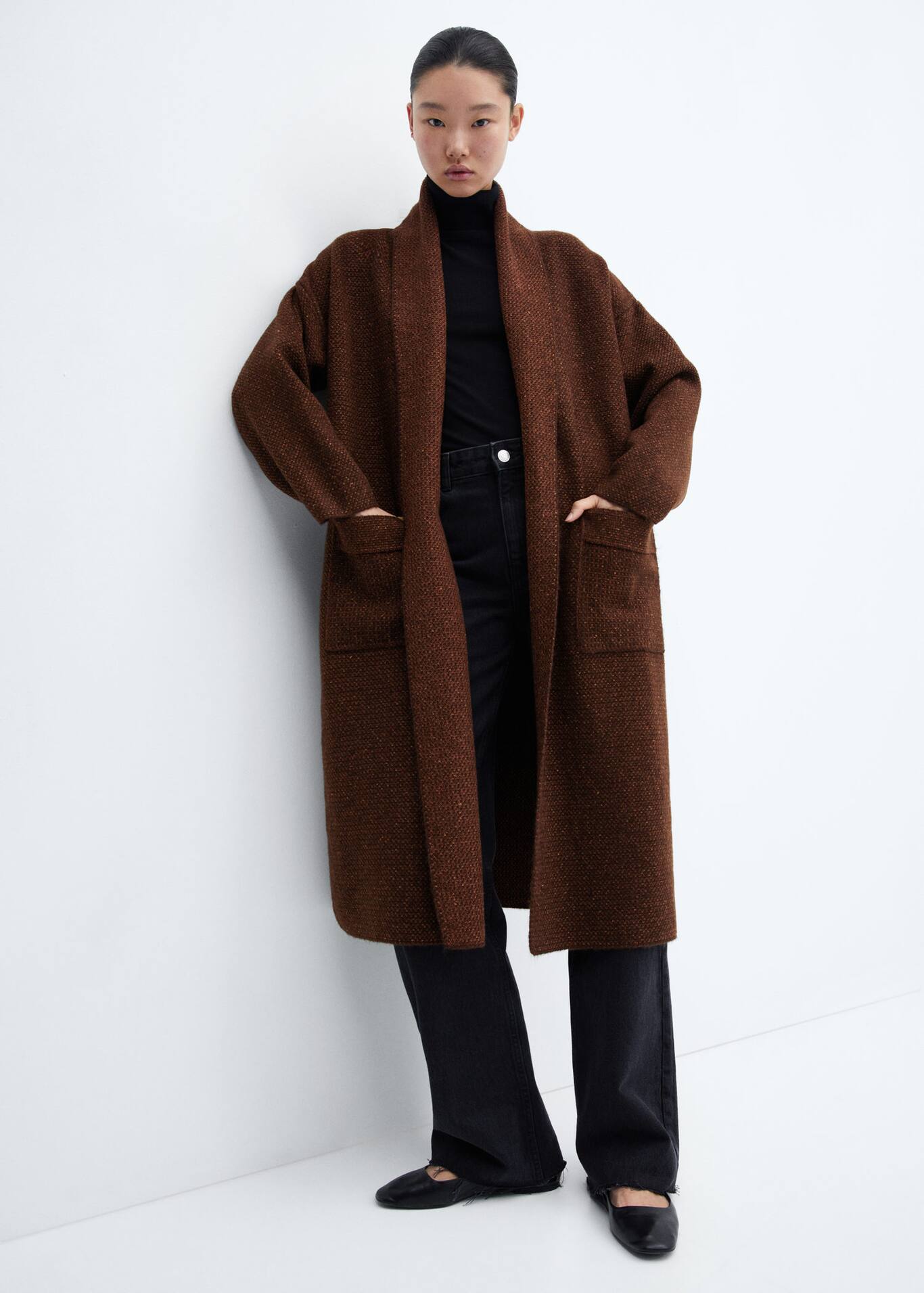 Oversized knitted coat with pockets Women Mango USA