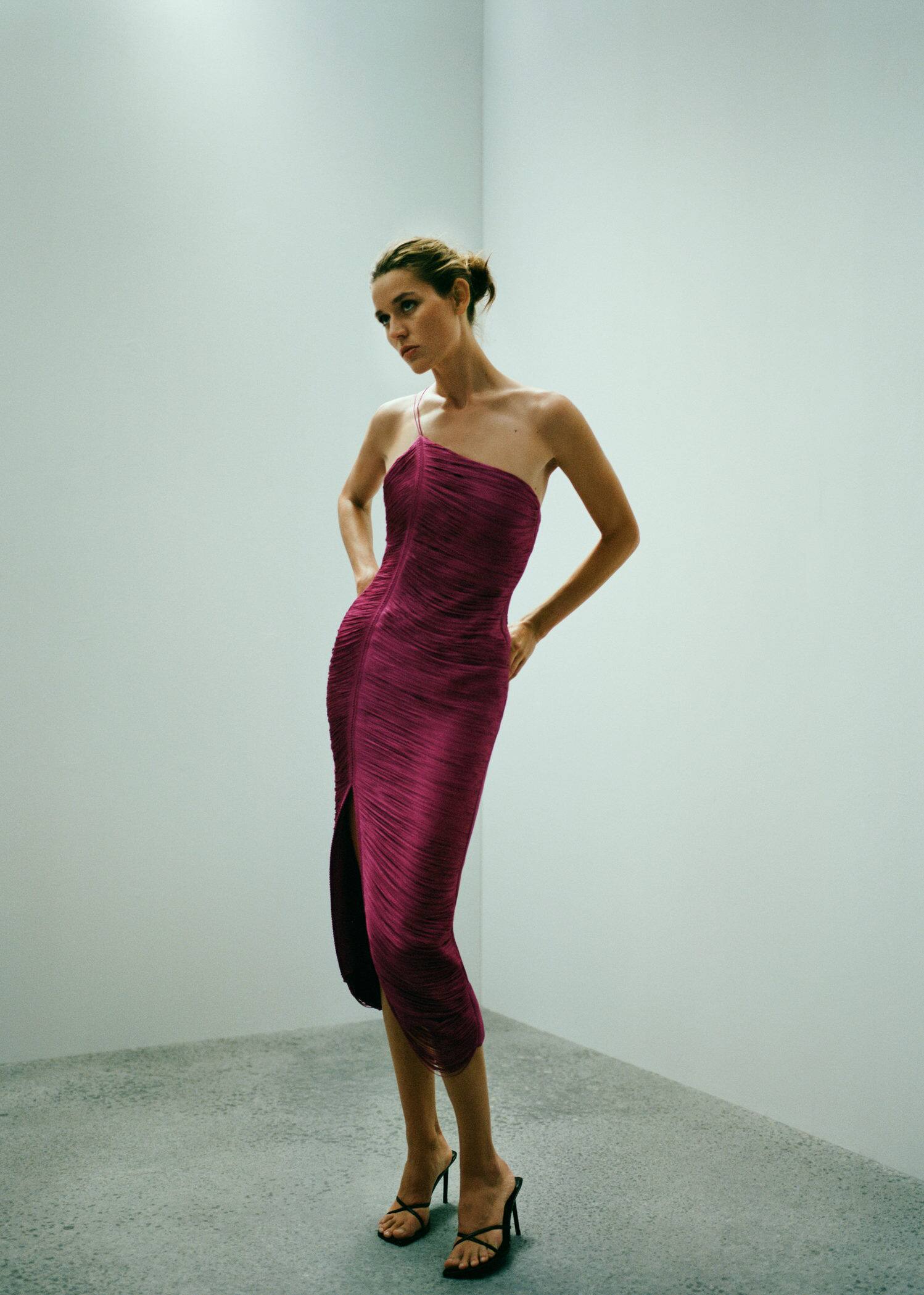 Asymmetrical fringed dress Women Mango USA