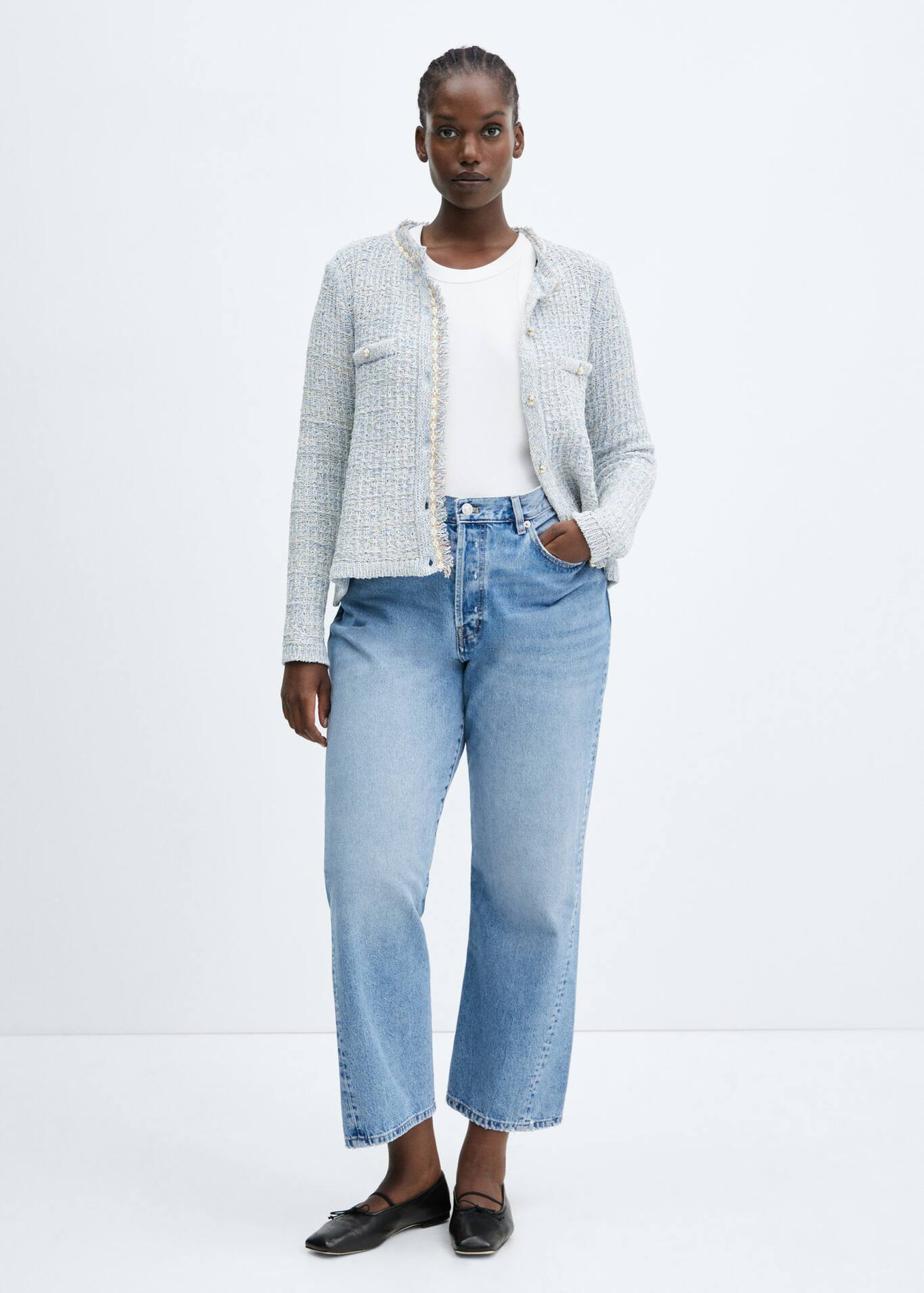 Tweed cardigan with jewel button Women Mango USA