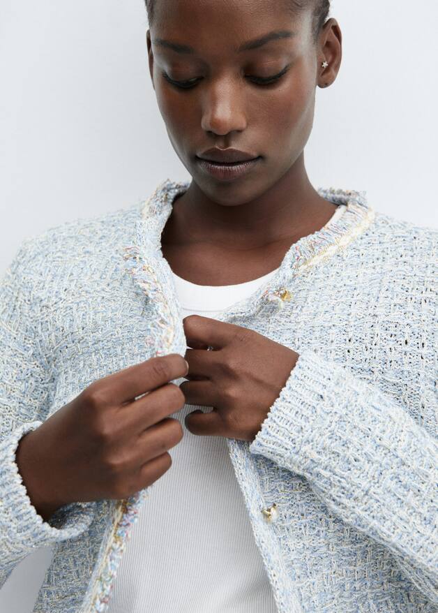 Tweed cardigan with jewel button Women Mango USA