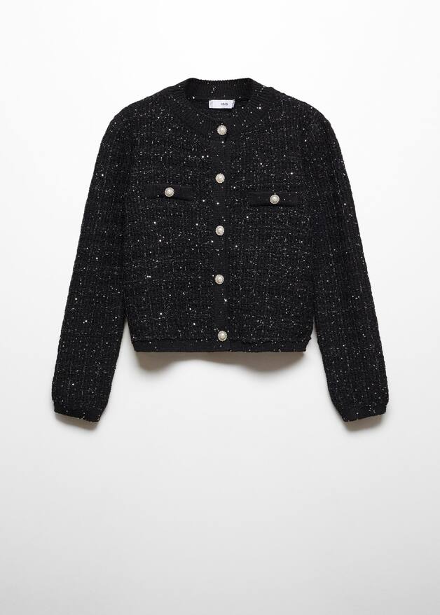 Tweed cardigan with jewel button Women Mango USA