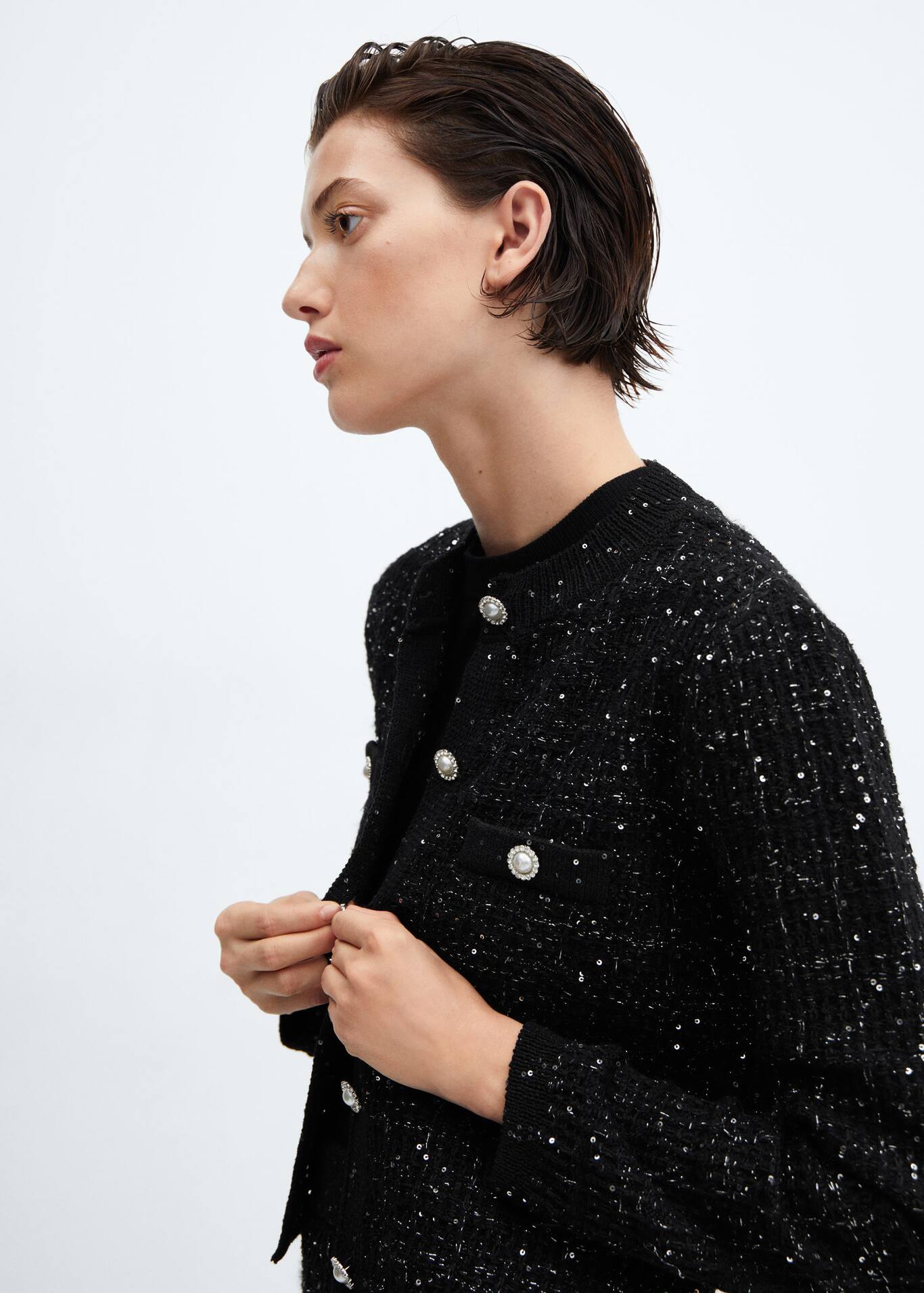 Tweed cardigan with jewel button Women Mango USA