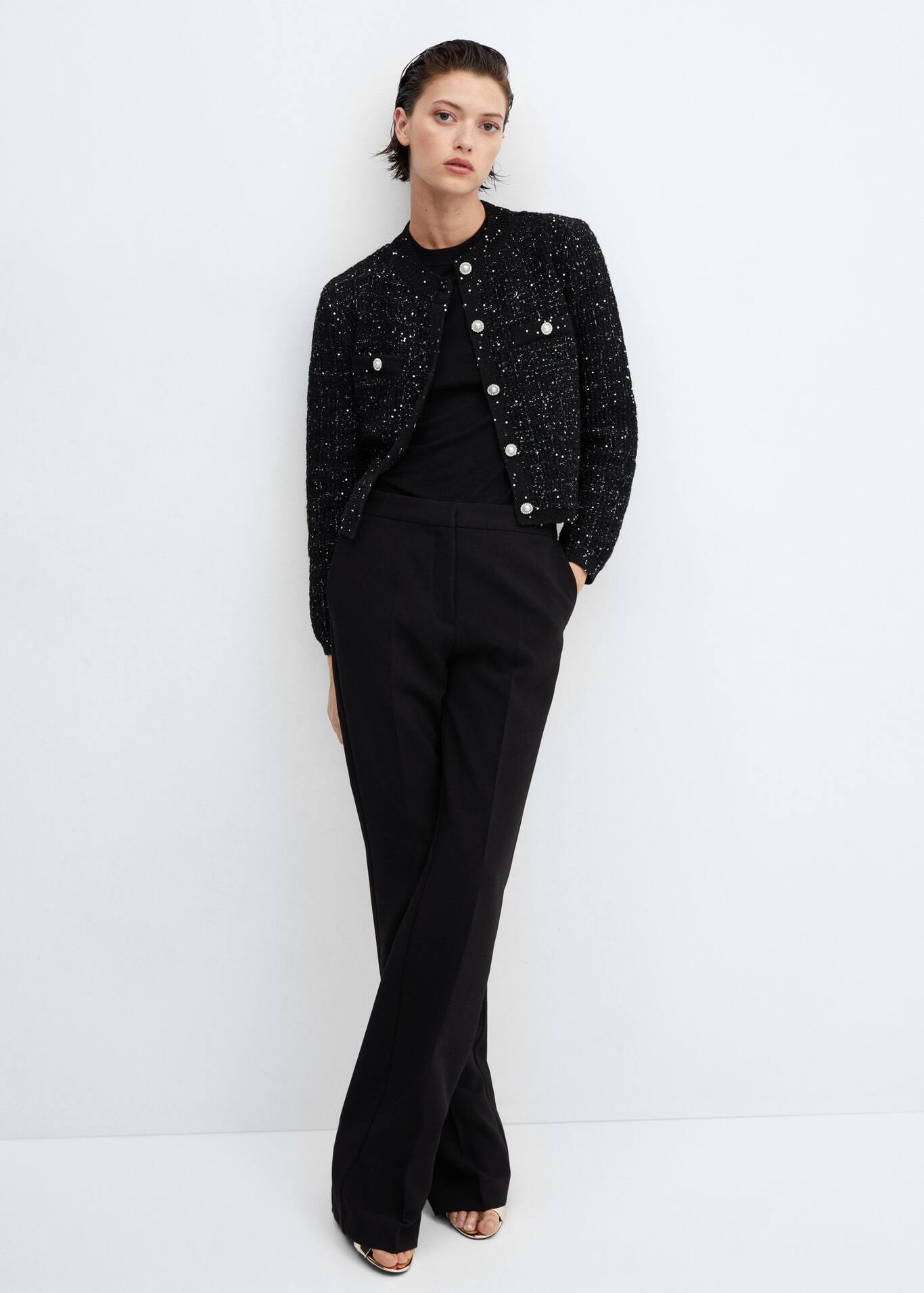 Tweed cardigan with jewel button Women Mango USA