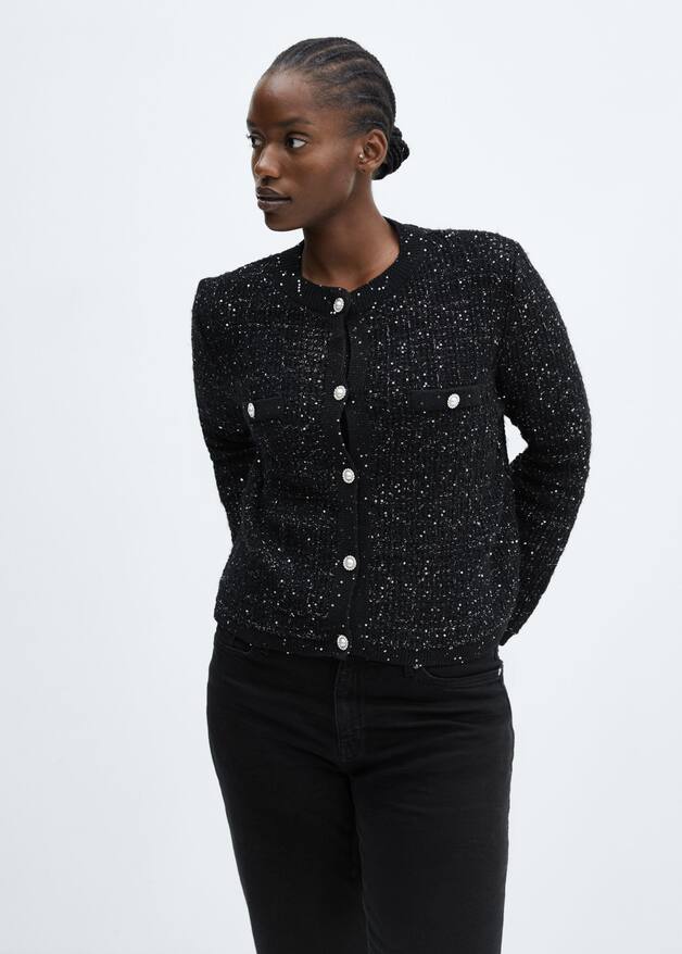 Tweed cardigan with jewel button Women Mango USA