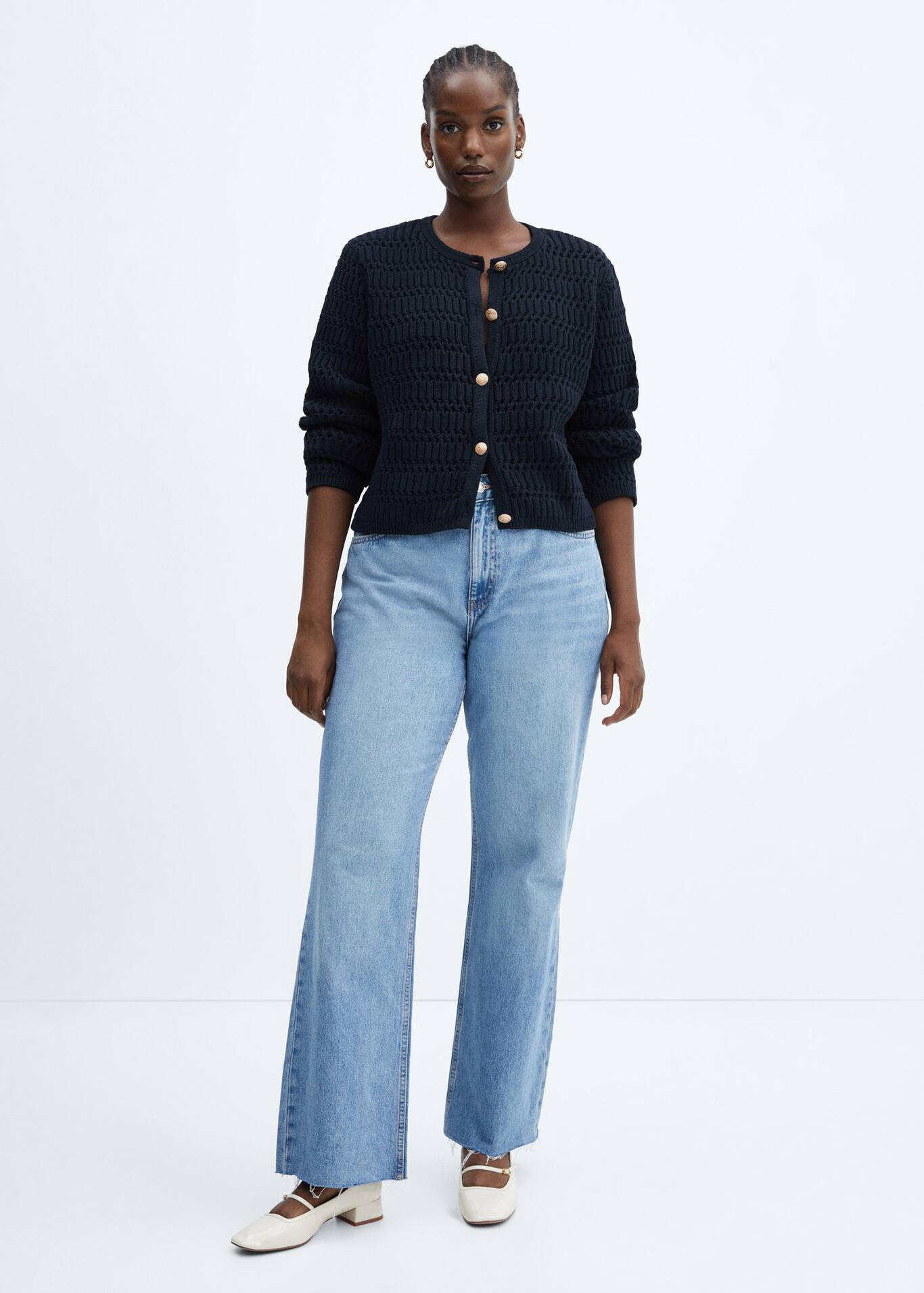 Knitted cardigan with jewel button Women Mango USA