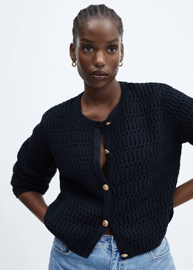 Knitted cardigan with jewel button Women Mango USA