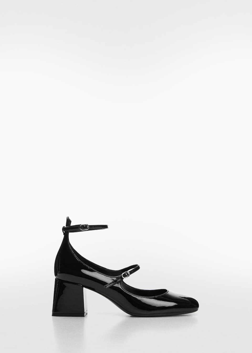Mango patent leather effect mary jane shoes with double buckle fastening and block heel.