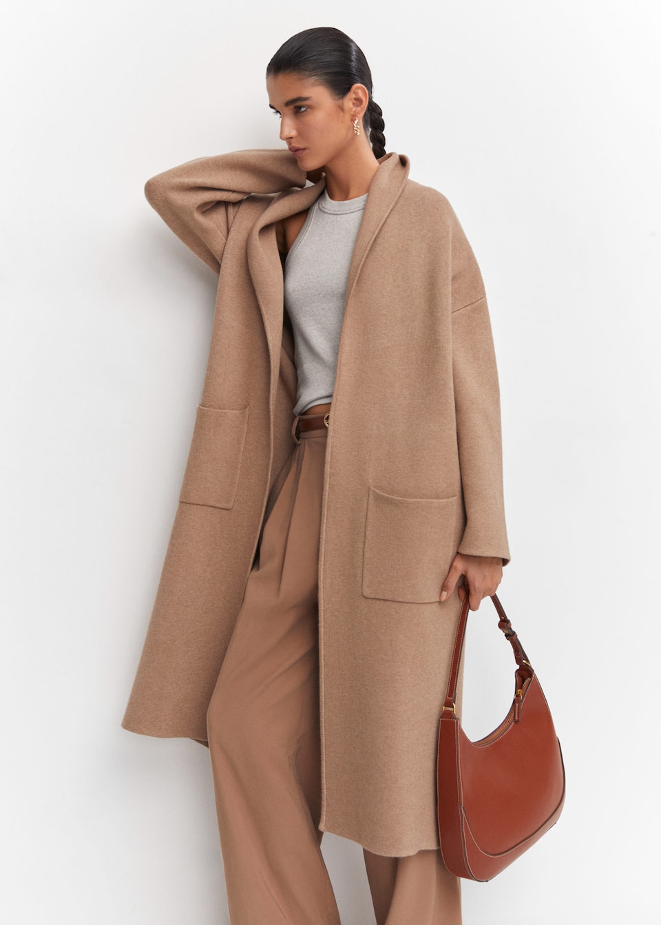 Oversized knitted coat with pockets Women Mango USA