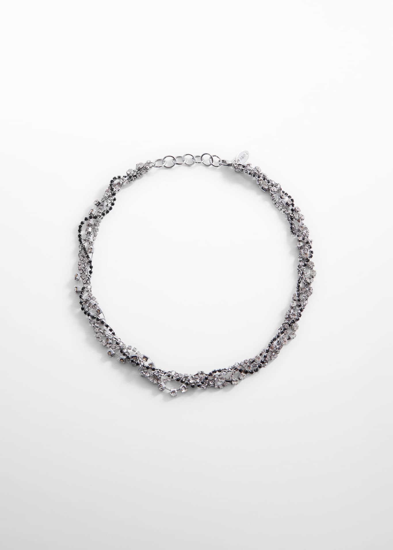 Spice up your summer party looks
Mango's silver and black strass twisted detail choker necklace with clasp fastening.