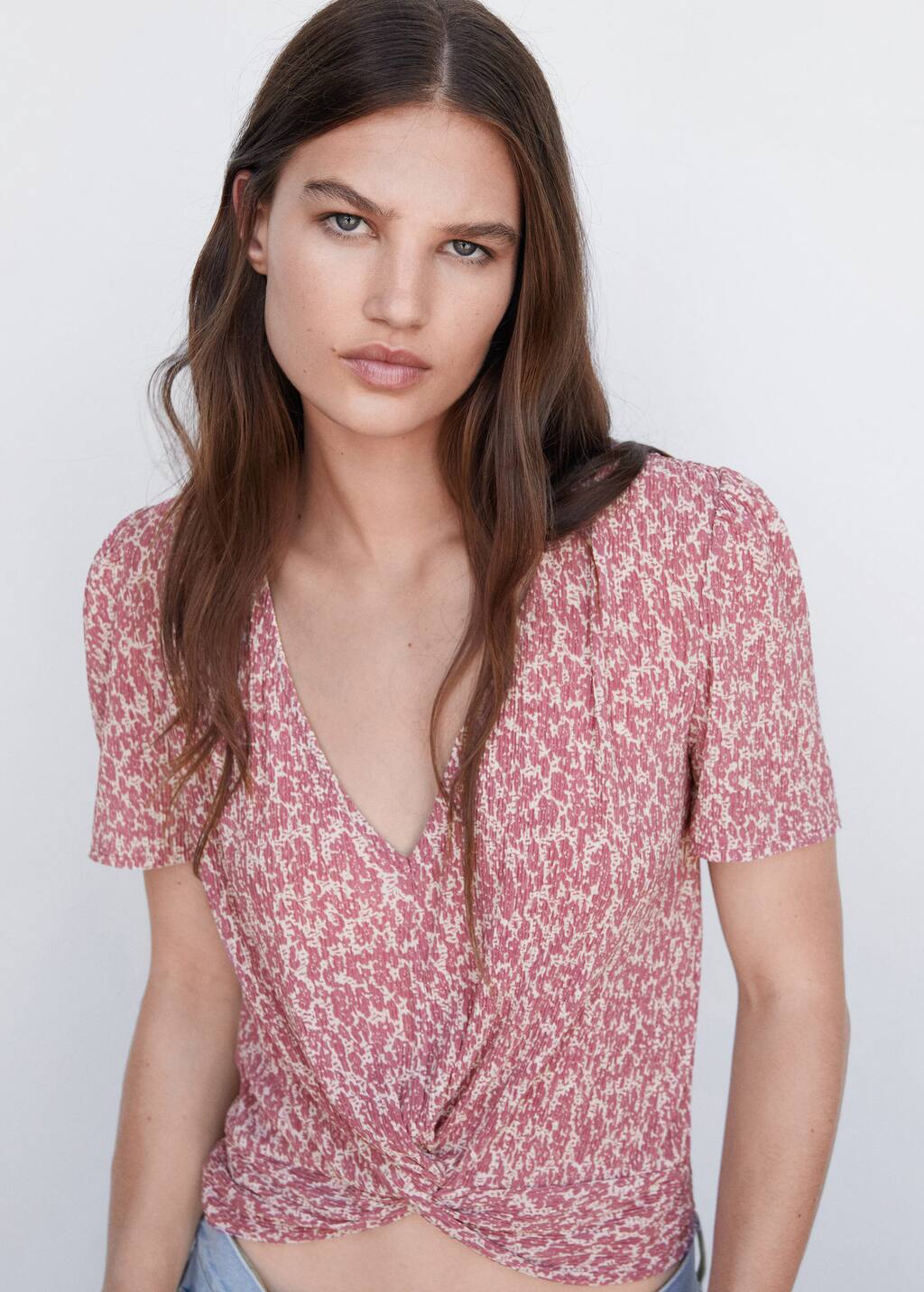 Mango Textured blouse with knot detail - 57092886-68