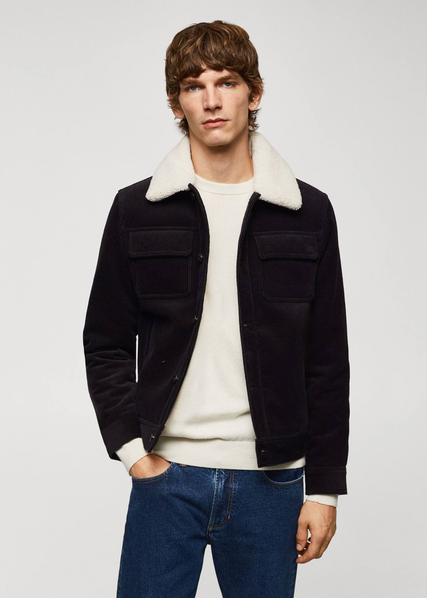 Faux shearling trim corduroy jacket Clearance