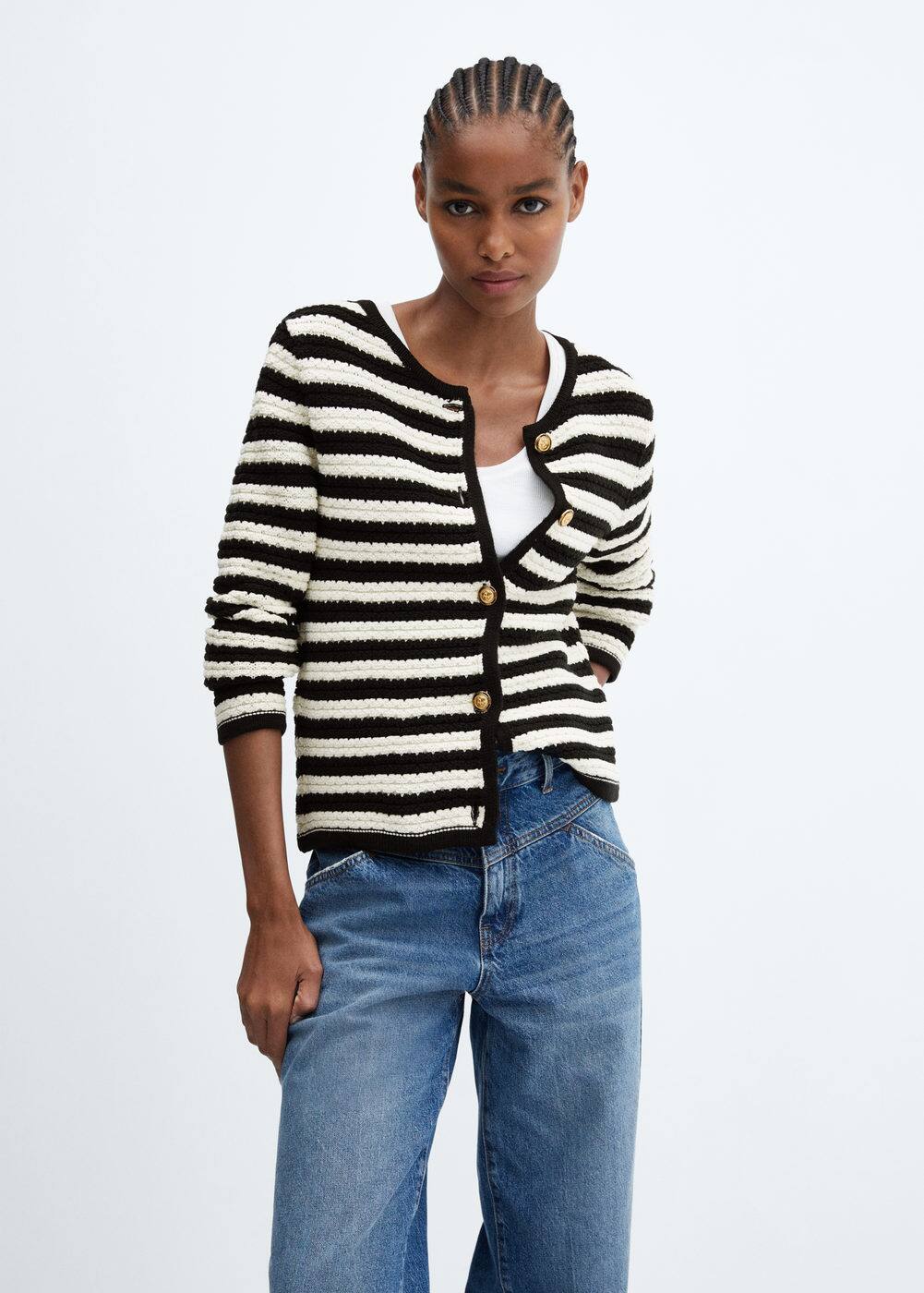 striped cardigan with jewel buttons Women Mango USA