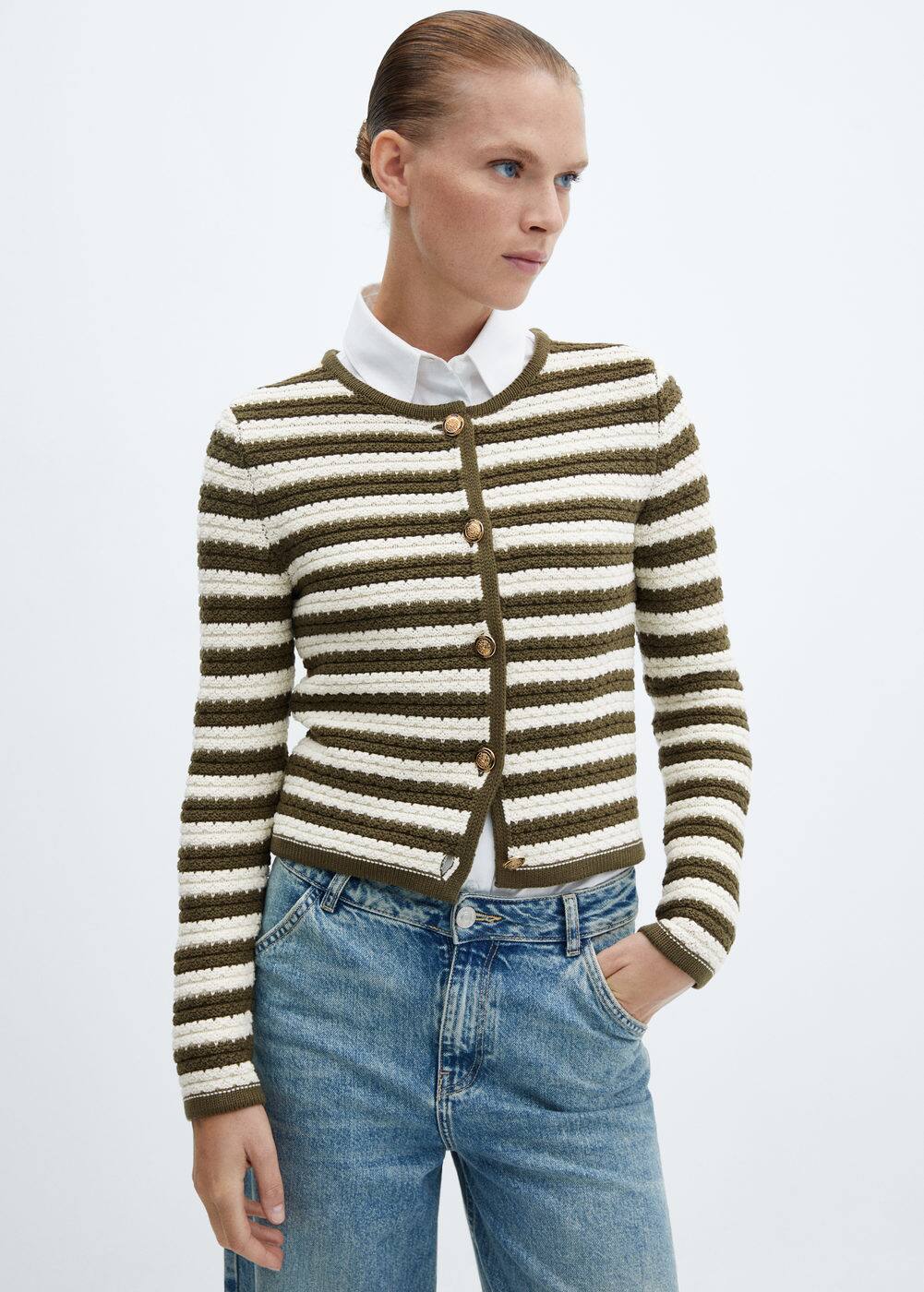 striped cardigan with jewel buttons Woman Mango Ireland