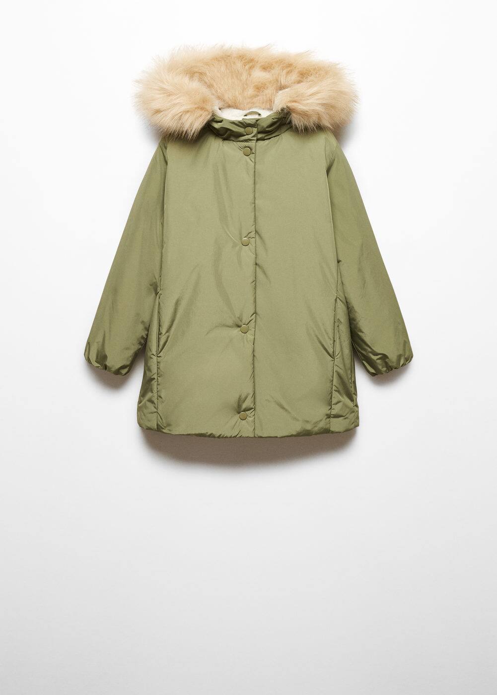 Shop Mango Faux Fur Hood Coat Khaki