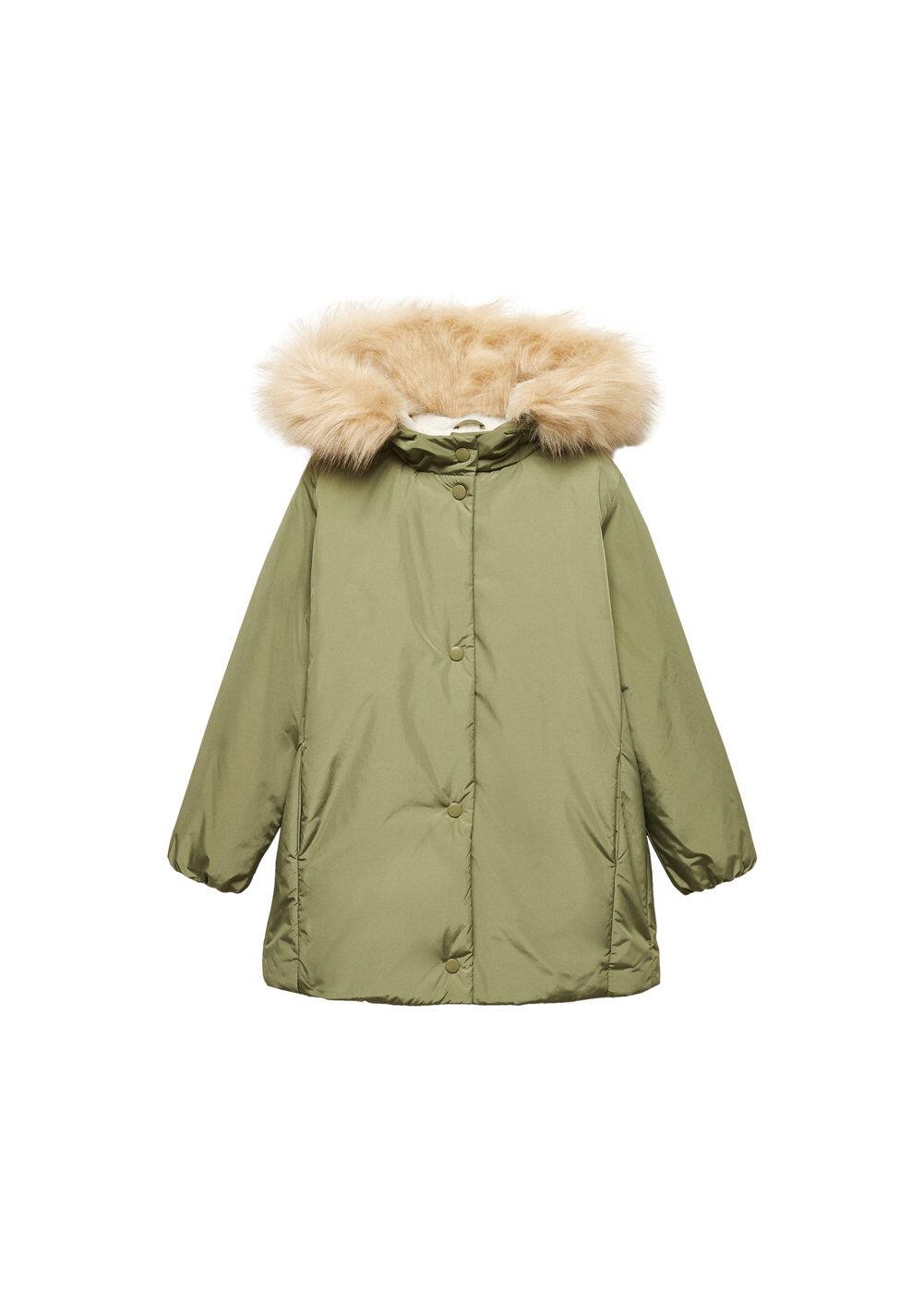 Shop Mango Faux Fur Hood Coat Khaki