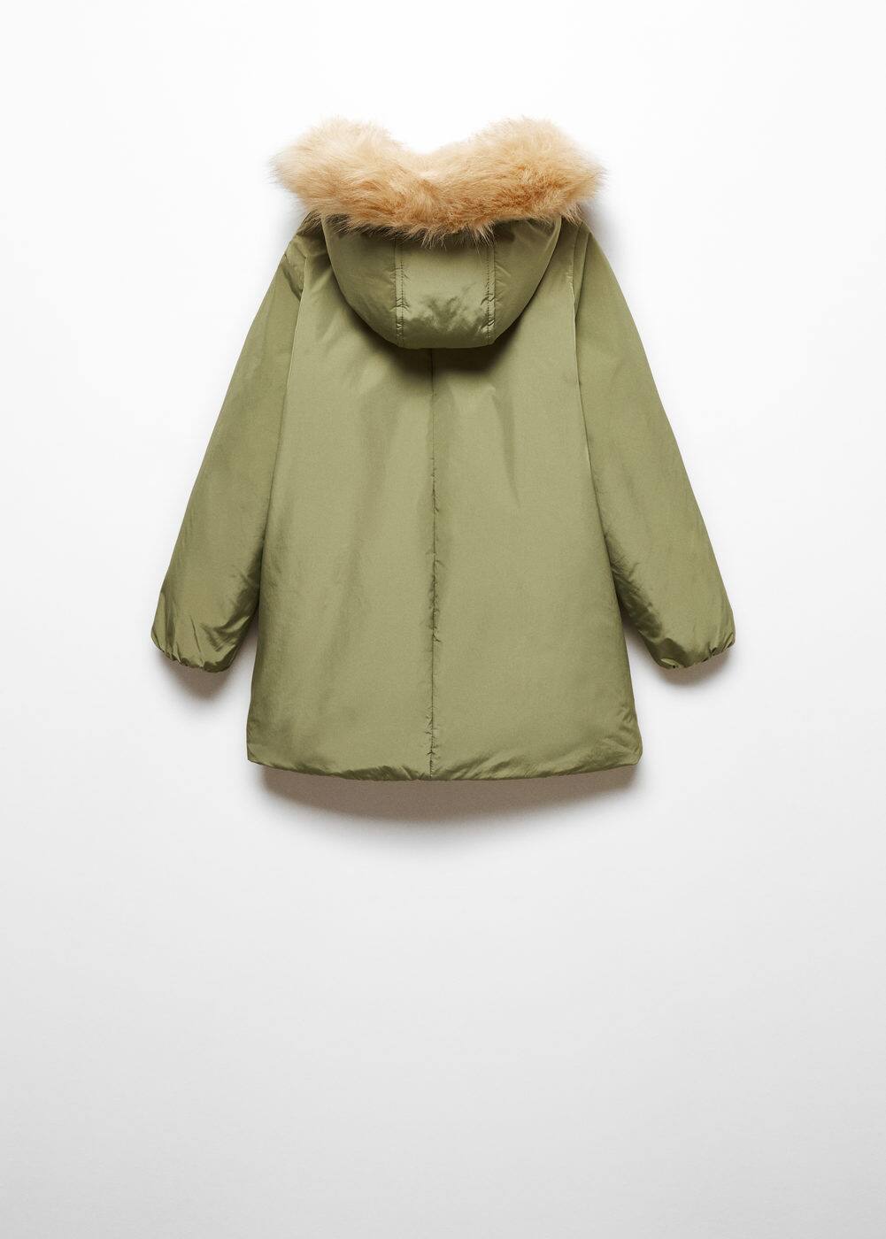 Shop Mango Faux Fur Hood Coat Khaki