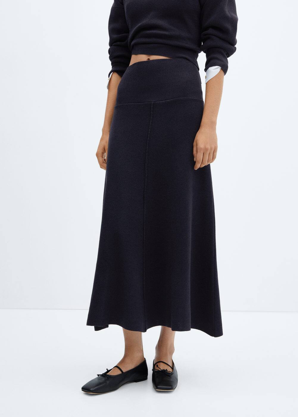 Flared knit skirt with decorative seams Woman Mango Ireland