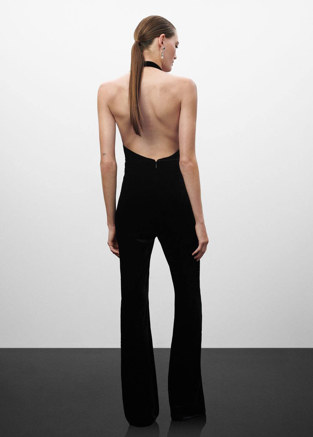 MANGO Halter-neck velvet jumpsuit black | Smart Closet
