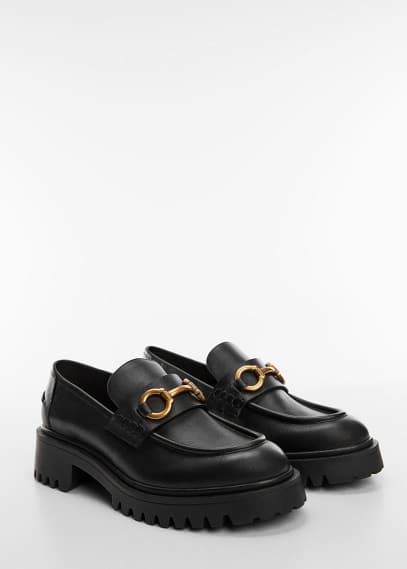 Mango Leather Moccasin With Track Sole Black In Black