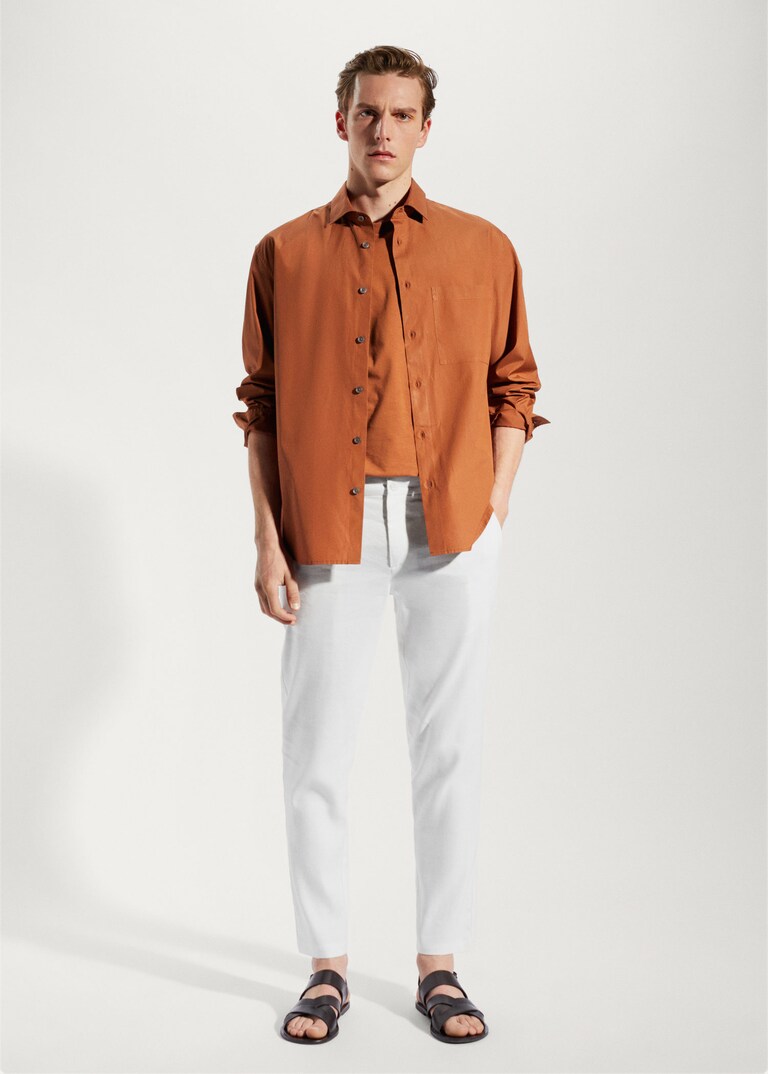 Linen slim fit drawstring pants Men Mango Man USA