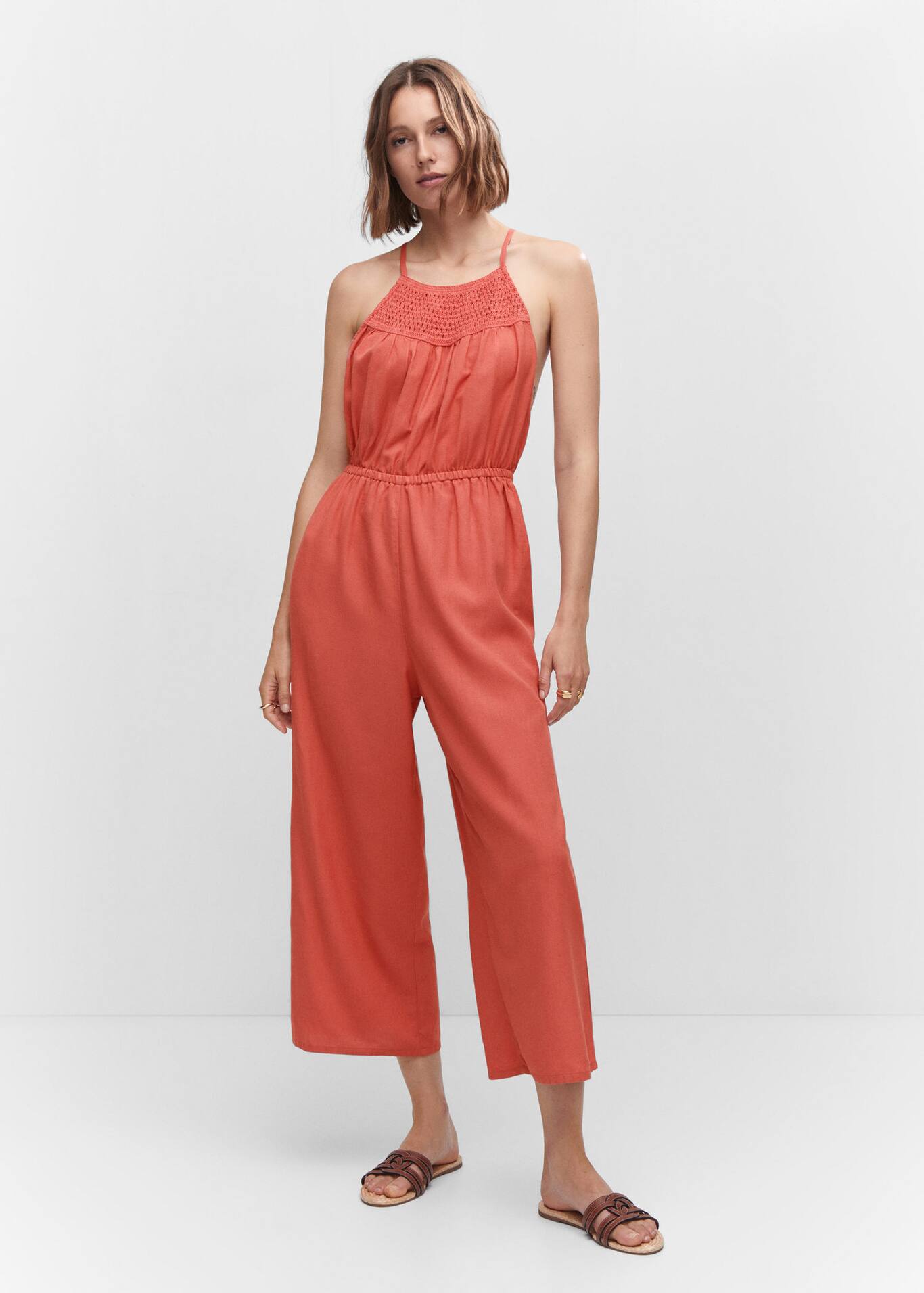 Crochet panel jumpsuit Women Mango USA