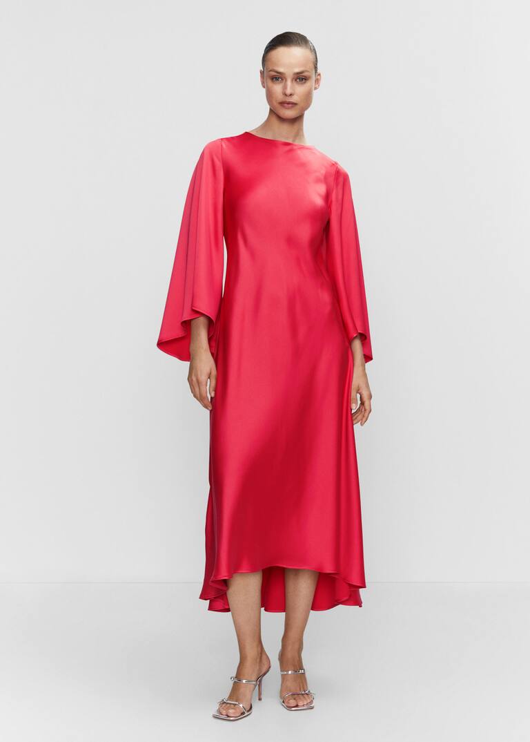 Flaredsleeve satin dress Women Mango USA