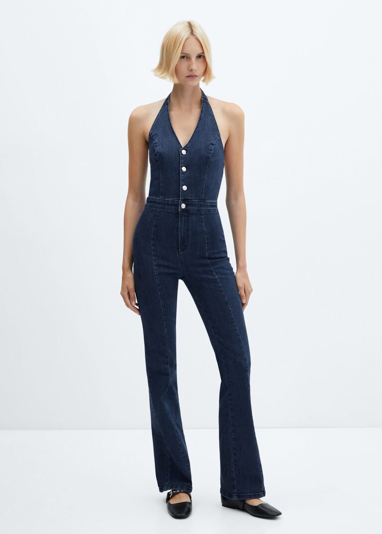 Denim halterneck jumpsuit Women Mango USA