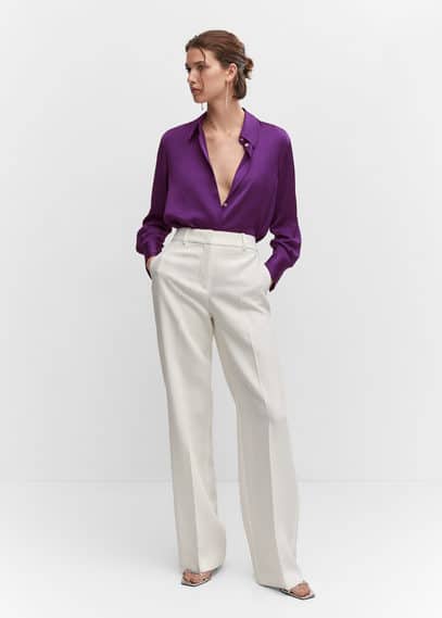 Mango Satin Finish Flowy Shirt Purple