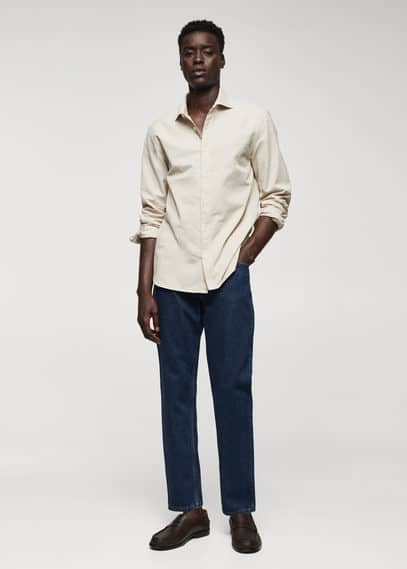 100% cotton slim fit shirt beige