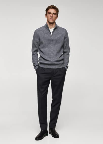 Ribbed sweater with zipper medium heather grey