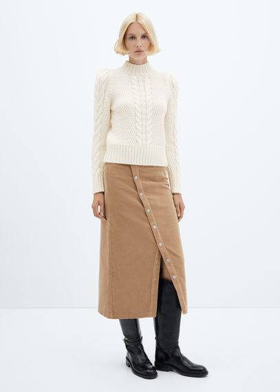 Mango Cable-knit Sweater With Shoulder Pads Ecru In Ecru