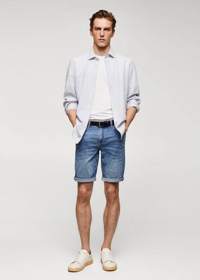Slim-fit denim bermuda shorts medium blue