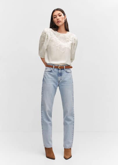 Shop Mango Floral Embroidered Blouse Off White