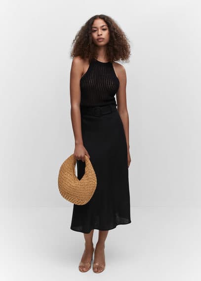 MANGO Halter neck knitted top black