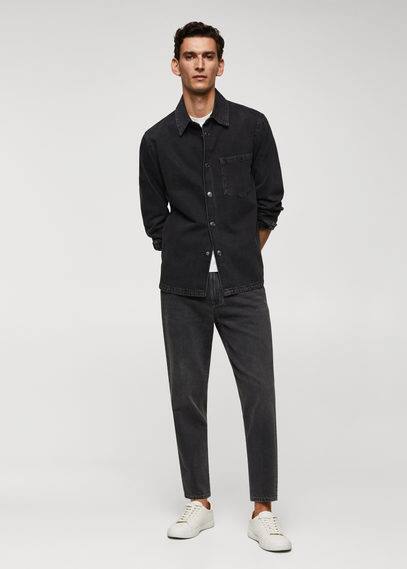 Dark-wash tapered-fit jeans open grey
