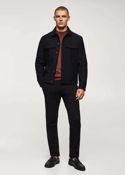 Stretch fabric slim-fit pants black