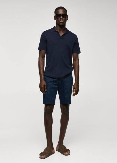 Bermuda slim-fit coton micro-imprimé