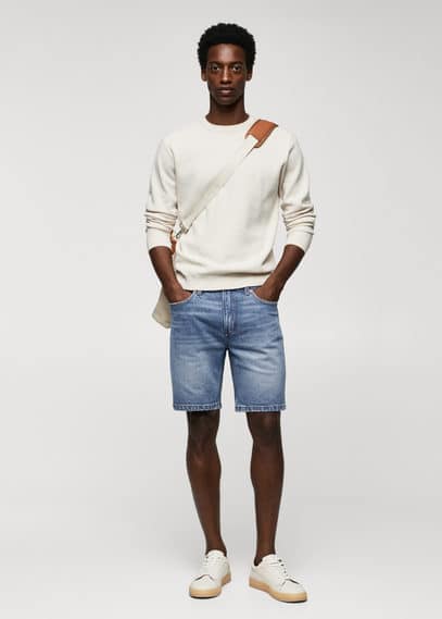 Regular-fit denim bermuda shorts dark blue
