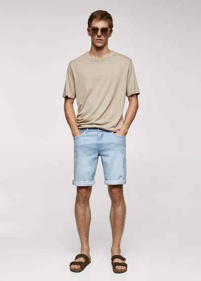 Slim-fit denim bermuda shorts light blue