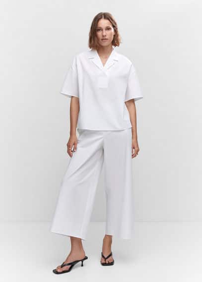 Short sleeved cotton shirt off white