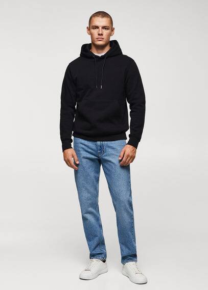 Cotton kangaroo-hooded sweatshirt black