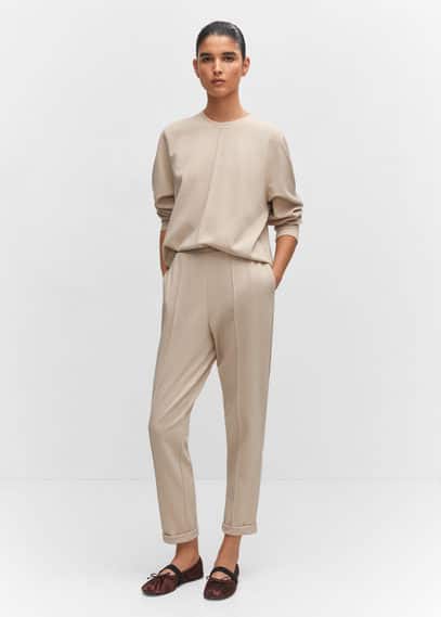Mango Jogger Seams Pants Beige In Beige