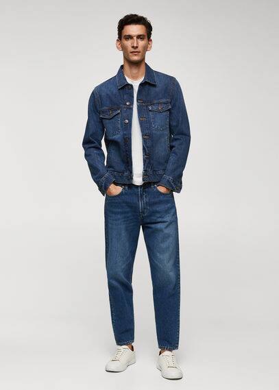 Dark-wash tapered-fit jeans dark blue