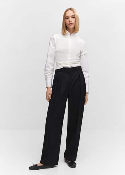 Mango Wideleg Pleated Trousers Black